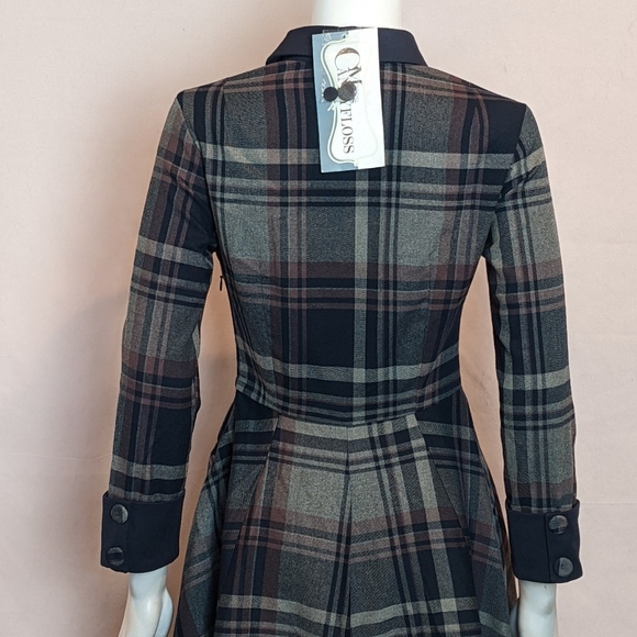 Miss Candyfloss Christa-Lee Navy Plaid Midi Dress with Pockets - Picture 6 of 14